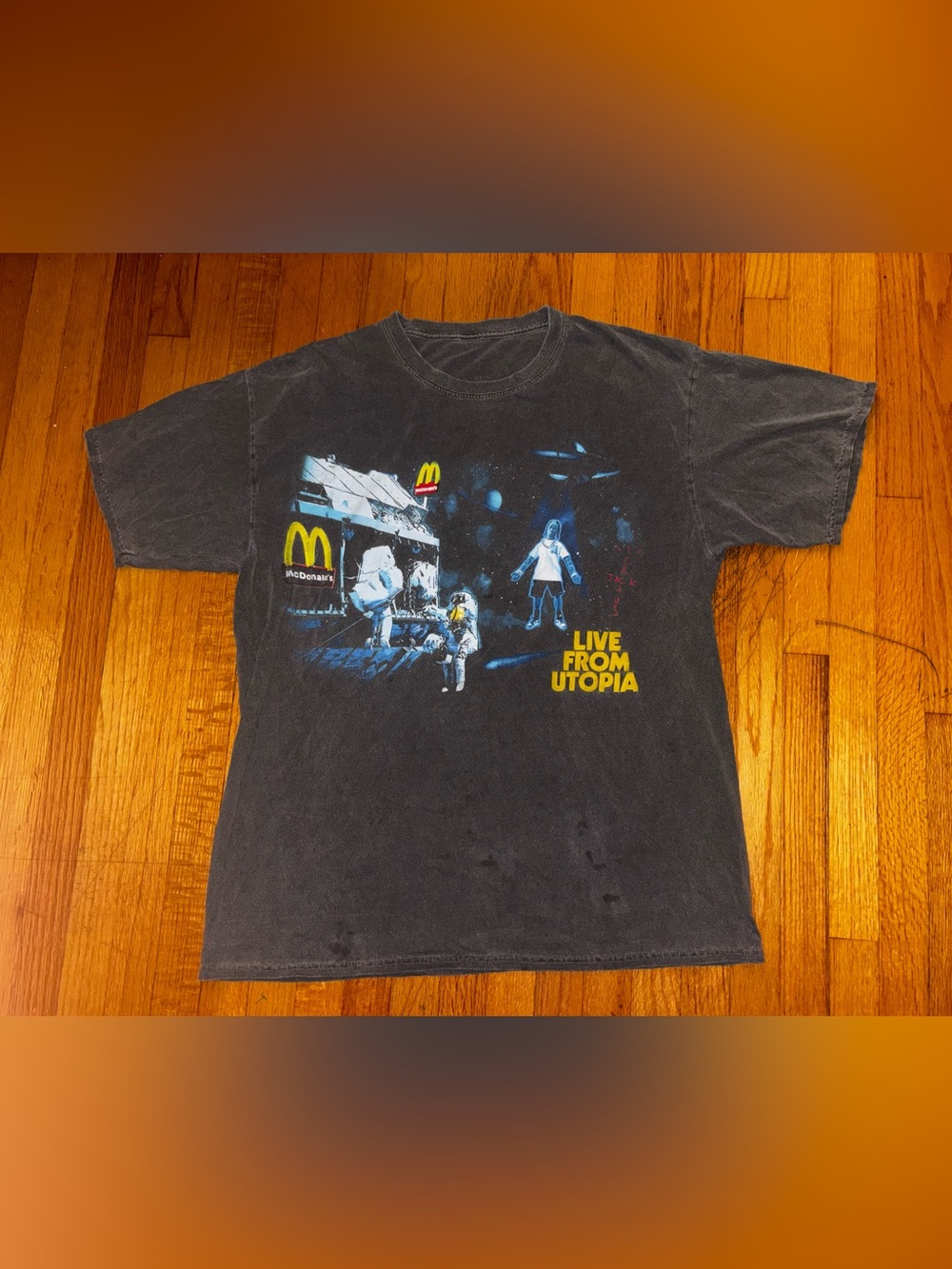 McDonald's Live From Utopia Men's XL Gray Graphic T-Shirt Distressed